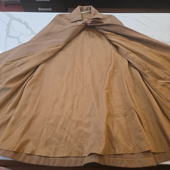 Twelfth Street Wool Cape Arm Holes Collared Mid Length Tan Brown Size Small USA - Picture 11 of 14